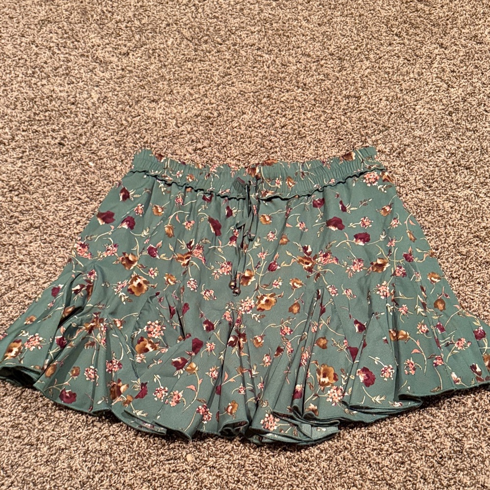 Bluivy Teal Floral Circle Skirt with Ruffle Hem